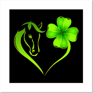 Irish Horse Heart Leaf St Patrick Day Clover Heart Horse Posters and Art